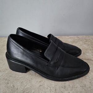 Colin Stuart Loafer Shoes Size 8 Black Leather Almond Toe Block 2" Heel Preppy